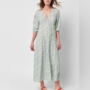 Faherty Pale Green Floral Midi Dress
